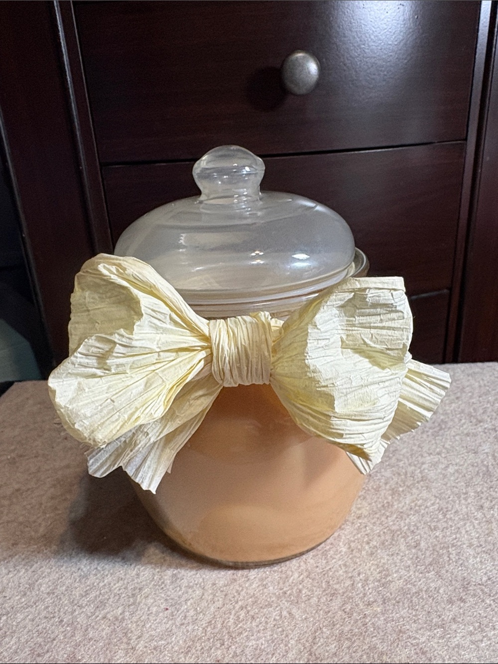 Glass Crock Candle Jar with Sugar Cookie Candle & Cream Bow